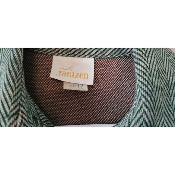 Jantzen Womans Sz. 12 Blazer Jacket 1970s Tweed Zig Zag Green Vintage U.S. Made - Picture 10 of 12